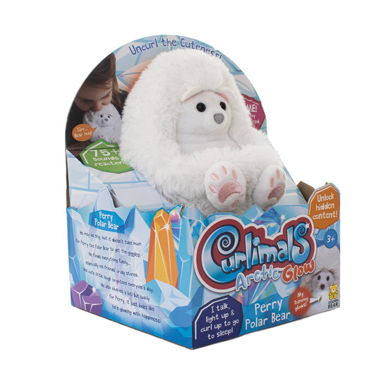 Curlimals Perry Polar Bear Arctic Glow Teddy Bear, Sensory toys, Cute, Plush, Laughing, Light-Up Tummy. Age 3+, White