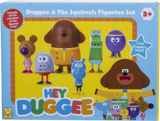 Hey Duggee toy figure set includes Duggee and his squirrels. Perfect toddlers toys from the CBeebies TV show.