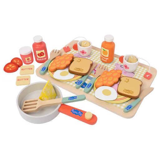 Peppa Pig Wooden Reversible Breakfast Tray (5 pieces missing, 22 items counted)