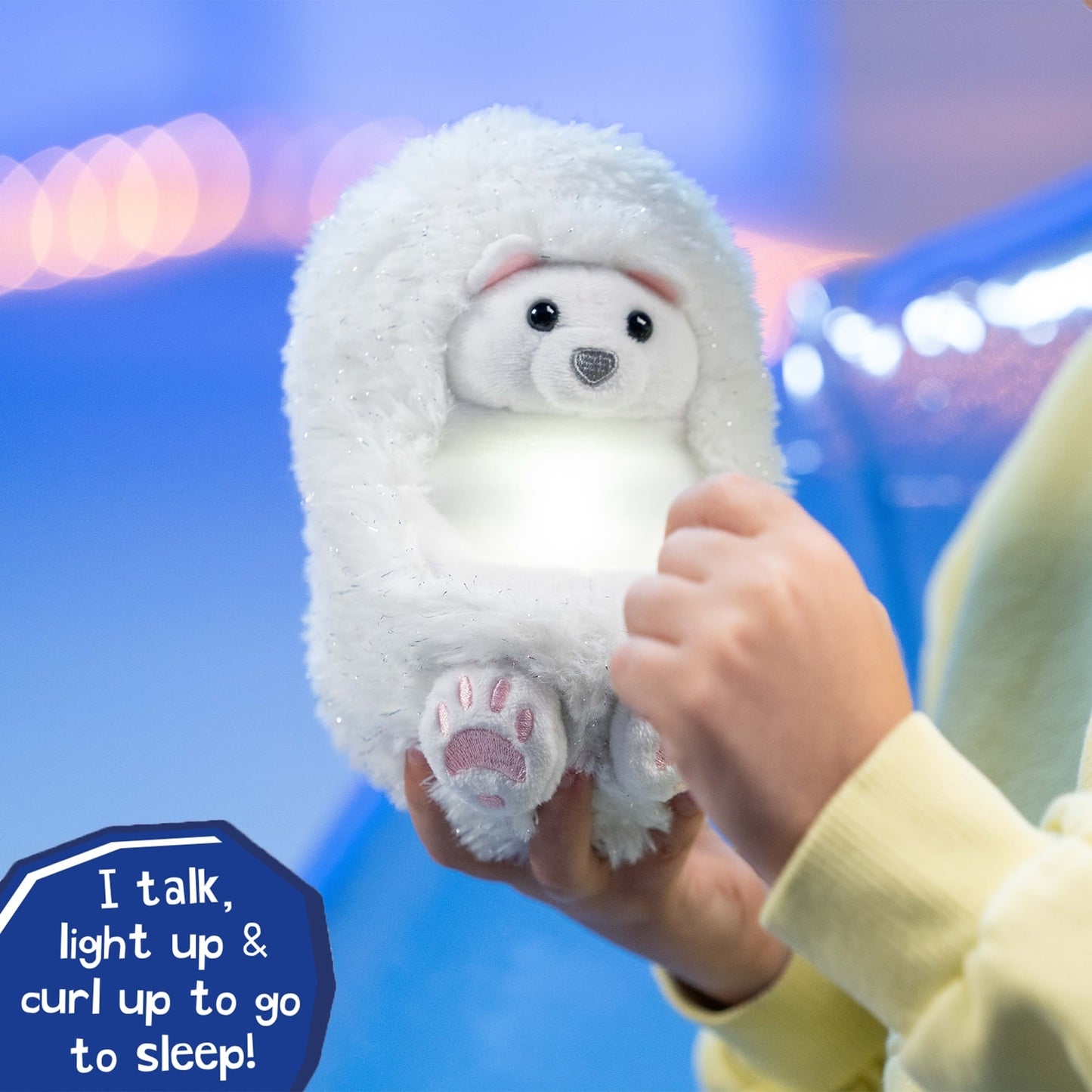 Curlimals Perry Polar Bear Arctic Glow Teddy Bear, Sensory toys, Cute, Plush, Laughing, Light-Up Tummy. Age 3+, White