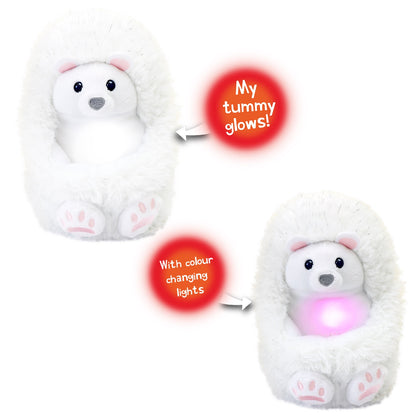 Curlimals Perry Polar Bear Arctic Glow Teddy Bear, Sensory toys, Cute, Plush, Laughing, Light-Up Tummy. Age 3+, White