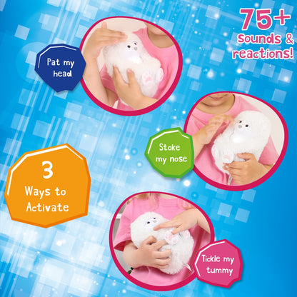 Curlimals Perry Polar Bear Arctic Glow Teddy Bear, Sensory toys, Cute, Plush, Laughing, Light-Up Tummy. Age 3+, White