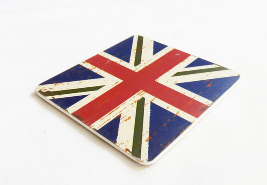 Vintage Style Union Jack Flag Coaster 4 Pieces (Blue)