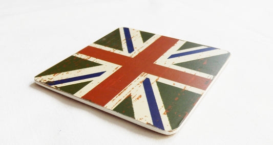 Vintage Style Union Jack Flag Coaster 4 Pieces (Green)
